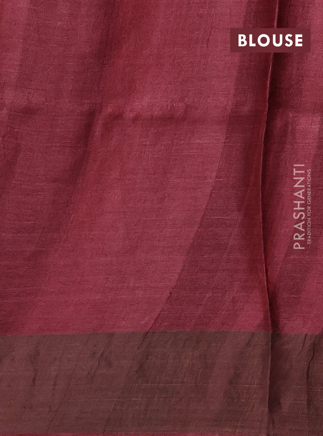 Pure tussar saree blue and maroon with allover kalamkari prints and zari woven border