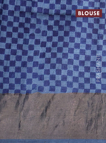 Pure tussar saree blue and purple with allover prints and zari woven border