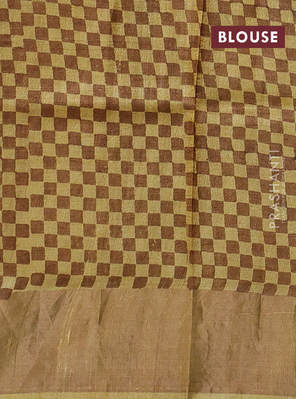 Pure tussar saree green with allover prints and zari woven border