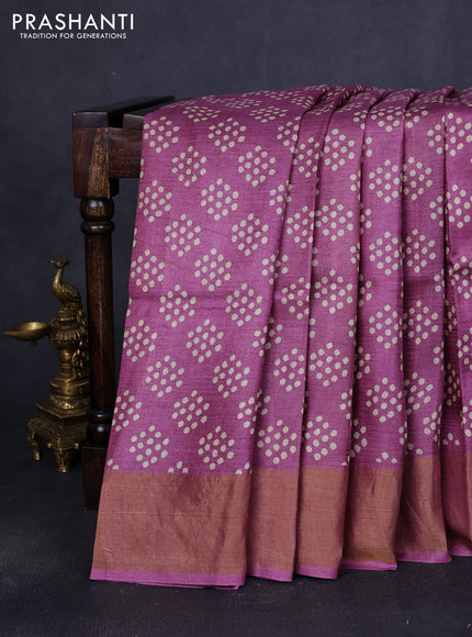 Pure tussar saree purple with allover geometric prints and zari woven border