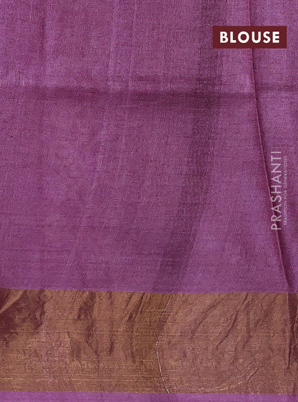 Pure tussar saree purple with allover geometric prints and zari woven border