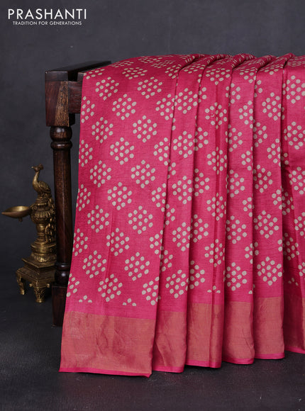 Pure tussar saree pink with allover geometric prints and zari woven border