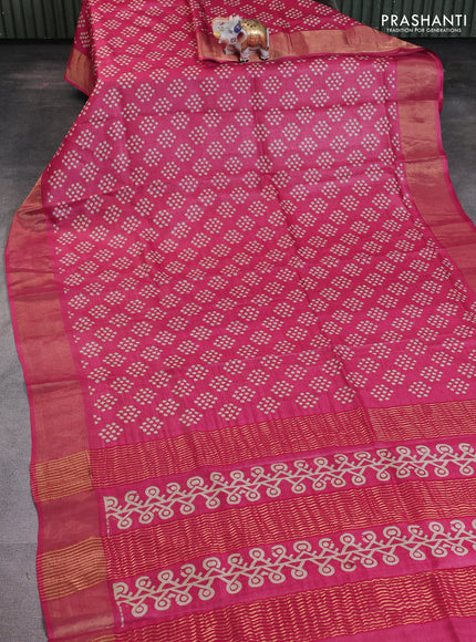 Pure tussar saree pink with allover geometric prints and zari woven border