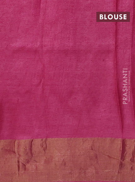 Pure tussar saree pink with allover geometric prints and zari woven border