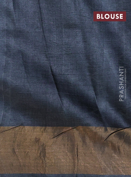 Pure tussar saree dark grey with allover prints and zari woven border
