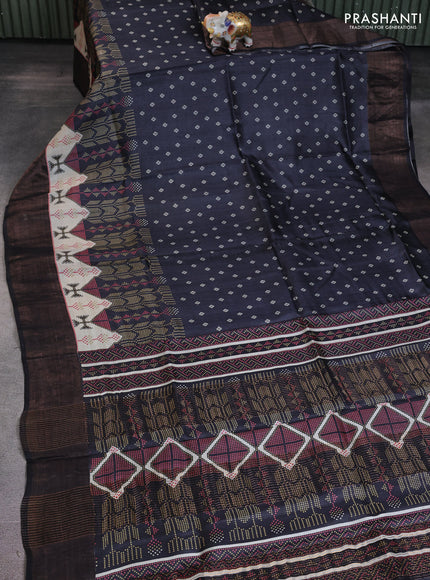 Pure tussar saree black with allover prints and zari woven border