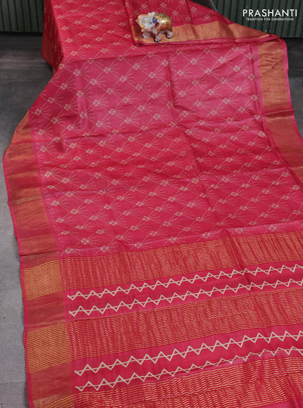 Pure tussar saree pink with allover prints and zari woven border