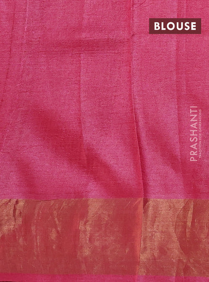 Pure tussar saree pink with allover prints and zari woven border