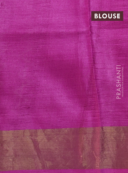 Pure tussar saree magenta pink with allover prints and zari woven border