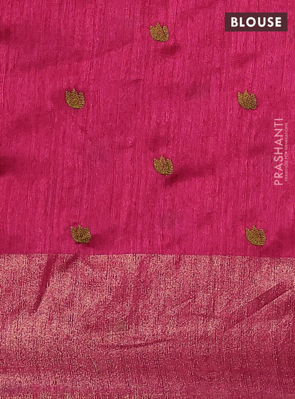 Matka tussar saree pink with floral embroidery and zari woven border
