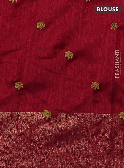 Matka tussar saree red with floral embroidery and zari woven border