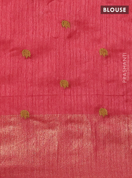 Matka tussar saree red shade with floral embroidery and zari woven border