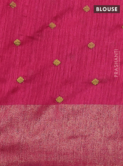 Matka tussar saree pink with floral embroidery and zari woven border