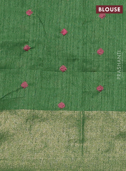 Matka tussar saree green with floral embroidery and zari woven border