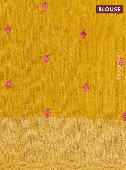Matka tussar saree mustard yellow with floral embroidery and zari woven border