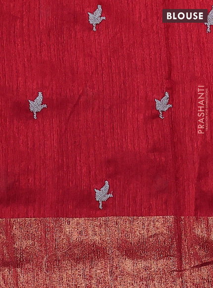 Matka tussar saree red with floral embroidery and zari woven border