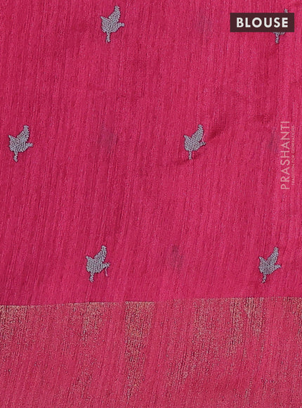 Matka tussar saree pink with floral embroidery and zari woven border