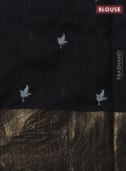 Matka tussar saree black with floral embroidery and zari woven border
