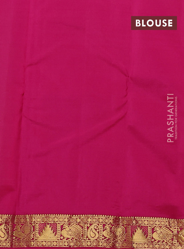 Pure kanchipuram silk saree dual shade of lime green and pink with allover zari woven buttas and rich zari woven border