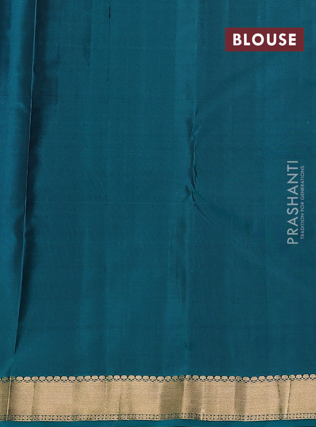 Pure kanchipuram silk saree blue and teal green with allover zari woven buttas and rich zari woven border