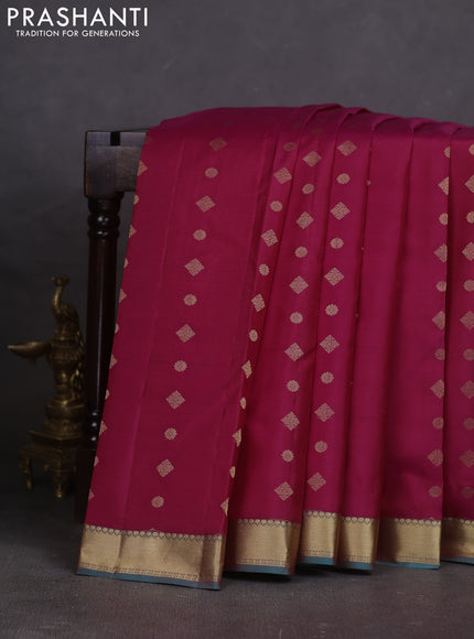Pure kanchipuram silk saree pink and teal blue with allover zari woven buttas and rich zari woven border