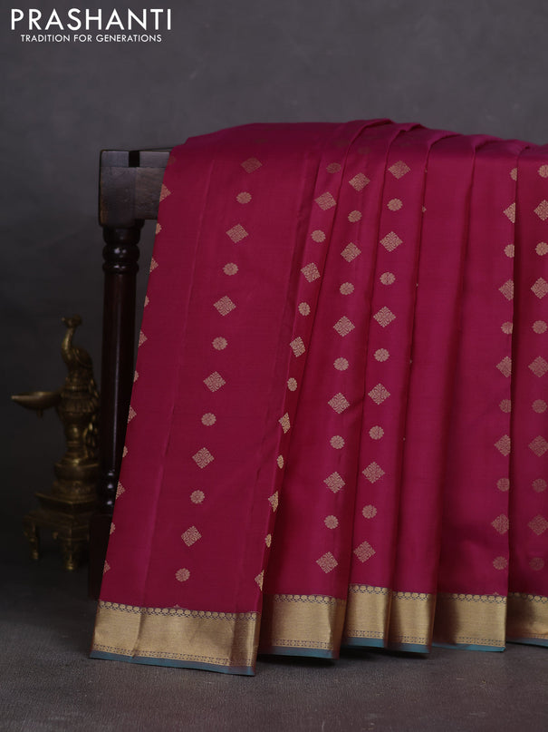 Pure kanchipuram silk saree pink and teal blue with allover zari woven buttas and rich zari woven border