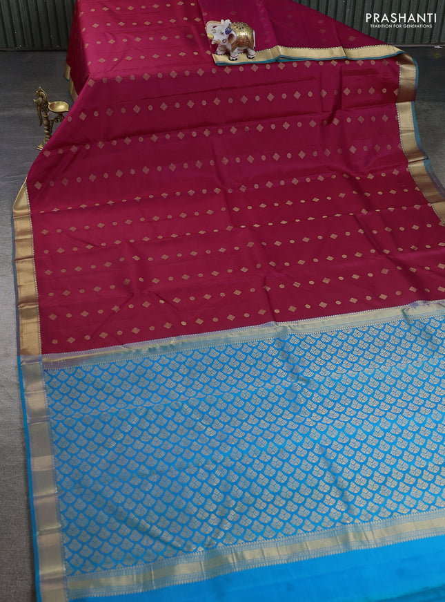 Pure kanchipuram silk saree pink and teal blue with allover zari woven buttas and rich zari woven border