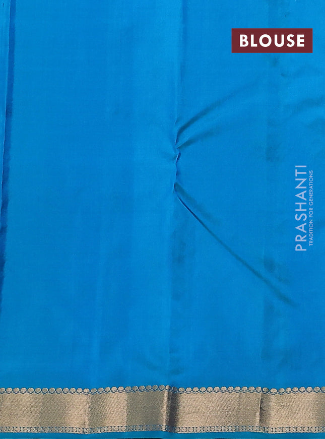 Pure kanchipuram silk saree pink and teal blue with allover zari woven buttas and rich zari woven border