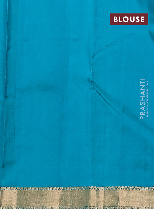 Pure kanchipuram silk saree bottle green and teal green shade with allover zari woven buttas and rich zari woven border