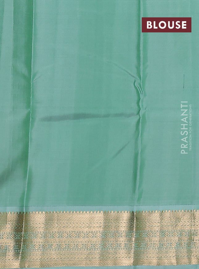 Pure kanchipuram silk saree pink and pastel green with zari woven buttas and rich zari woven korvai border