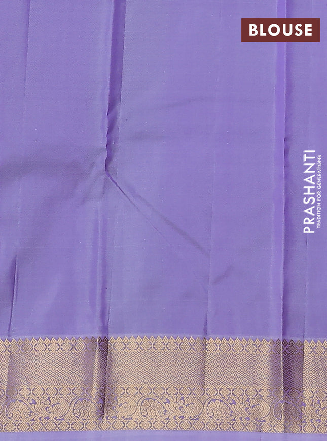 Pure kanchipuram silk saree bottle green and lavender with zari woven buttas and rich zari woven korvai border