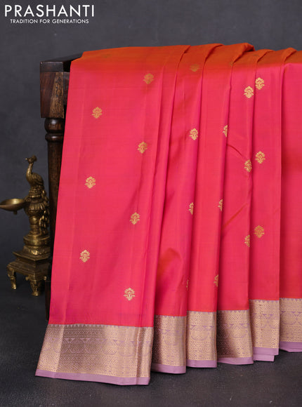 Pure kanchipuram silk saree dual shade of pink and mauve pink with zari woven buttas and rich zari woven korvai border