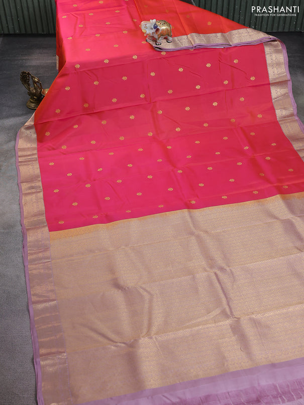 Pure kanchipuram silk saree dual shade of pink and mauve pink with zari woven buttas and rich zari woven korvai border