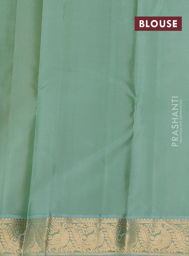 Pure kanchipuram silk saree yellow and pastel green with zari woven buttas and rich zari woven korvai border