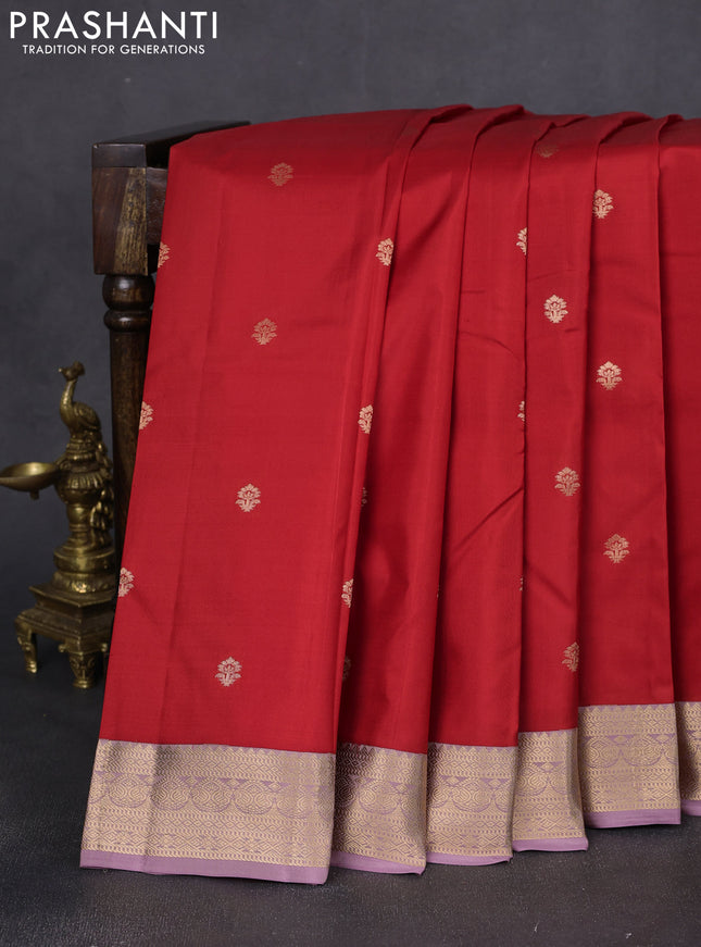 Pure kanchipuram silk saree red and mauve pink with zari woven buttas and rich zari woven korvai border