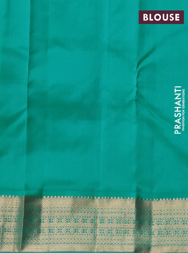 Pure kanchipuram silk saree pink and teal green with zari woven buttas and rich zari woven korvai border