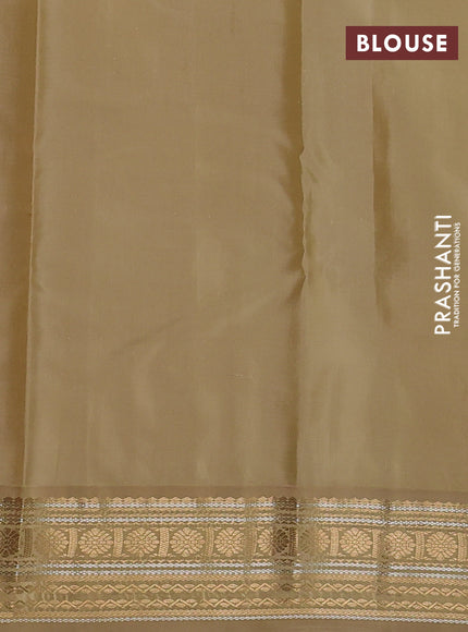 Pure kanchipuram silk saree blue and sandal with allover zari weaves & buttas and rich zari woven korvai border