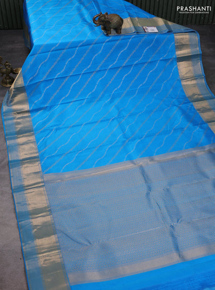 Pure kanchipuram silk saree cs blue with allover silver & gold zari weaves and rich zari woven border