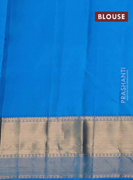 Pure kanchipuram silk saree cs blue with allover silver & gold zari weaves and rich zari woven border