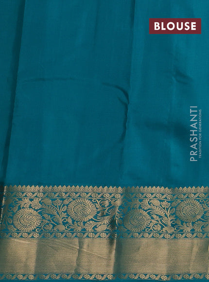 Pure kanchipuram silk saree maroon and teal green with zari woven buttas and rich zari woven korvai border
