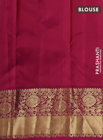 Pure kanchipuram silk saree bottle green and pink with zari woven buttas and rich zari woven korvai border