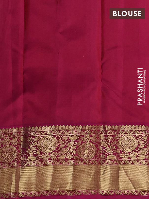 Pure kanchipuram silk saree bottle green and pink with zari woven buttas and rich zari woven korvai border