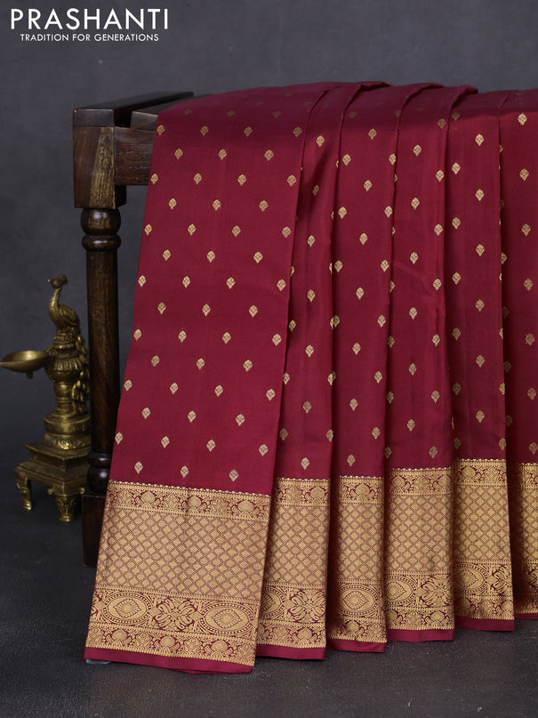 Pure kanchipuram silk saree maroon with allover zari woven buttas and zari woven border