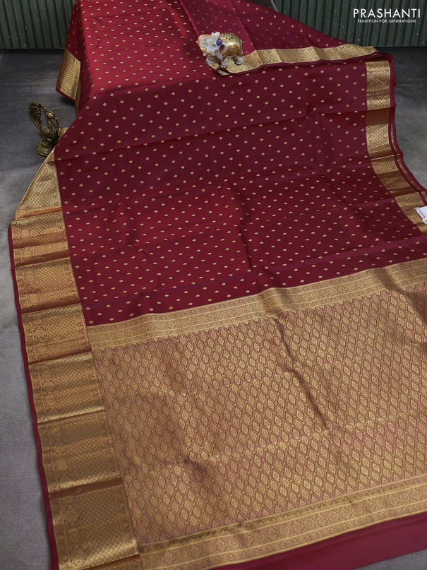 Pure kanchipuram silk saree maroon with allover zari woven buttas and zari woven border