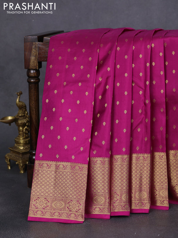 Pure kanchipuram silk saree magenta pink with allover zari woven buttas and zari woven border