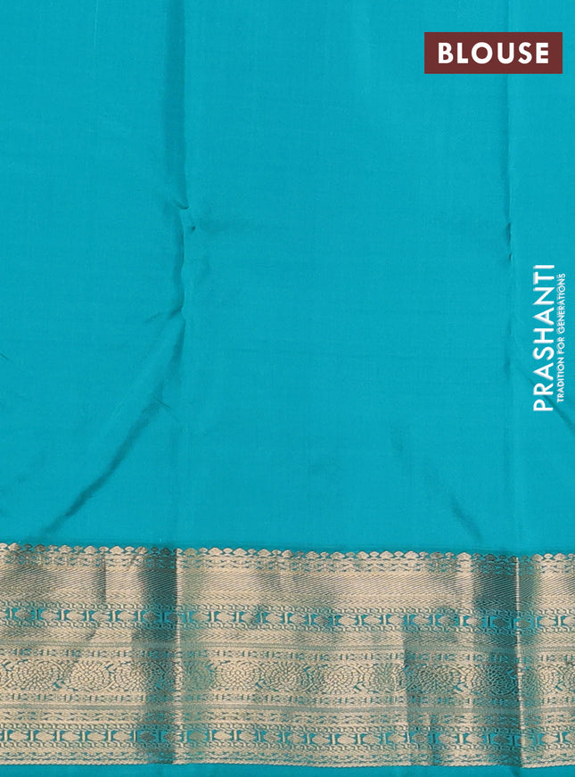 Pure kanchipuram silk saree navy blue and teal green with allover zari weaves & buttas and zari woven korvai border
