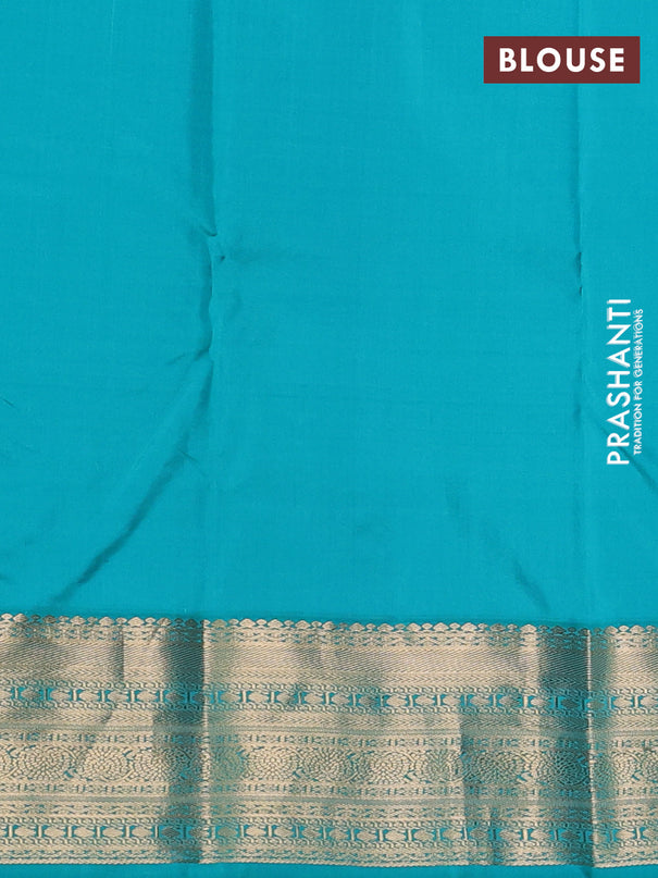 Pure kanchipuram silk saree navy blue and teal green with allover zari weaves & buttas and zari woven korvai border
