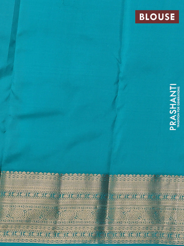 Pure kanchipuram silk saree dual shade of reddish pink and teal green with allover zari weaves & buttas and zari woven korvai border