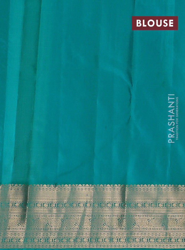 Pure kanchipuram silk saree cream and teal green with allover zari weaves & buttas and zari woven korvai border