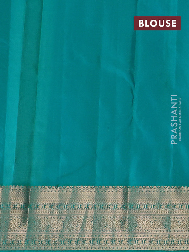 Pure kanchipuram silk saree cream and teal green with allover zari weaves & buttas and zari woven korvai border